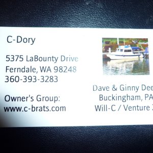 The old version of cards we used to hand out to people interested in the C-Dory line of boats.We should have added the website address,but they can get through the c-Brat website which is listed