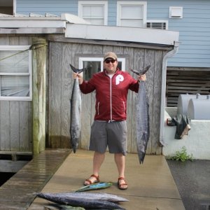 My son Robert more wahoo caught out of Hatteras Harbor marina aboard the boat Sea Creature Oct 1 2012. 200 pounds of total fish before cleaning mostly wahoo but some Mahi Mahi
