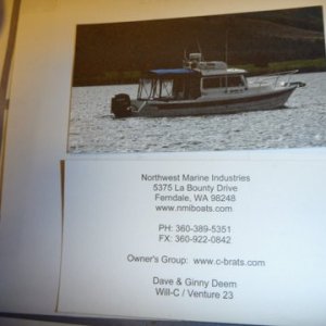 The third in a series of cards we hand out to strangers should we have interest in our boat. Front of the card is the picture and the reverse side has the information. All changes were a result in C-Dory ownership changes, The picture's location was on Yellowstone Lake and was taken by Jay of the Hunky Dory. August 2011