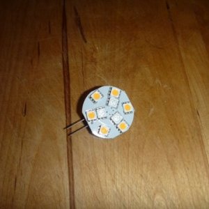 A Marine Beam LED light that we up graded a previous led light this plugs in a dual contact socket base in a C-Dory? factory light fixture. The LEDs face down. By switching switch from off to on you can switch the light from white to red. $22 works well