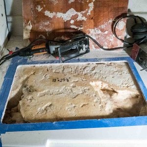 Media 'I used a small circular saw and a jig saw to cut the openings.' in album 'My boat had no inspection hole and no obvious hole of any kind where foam could have been injected. I decided to drill an inspection hole to see what was in there.'