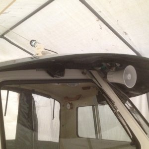 Media 'loud hailer/foghorn under brow and Shakespeare 3ft antenna mounted on stbd handrail' in album 'smaller Ritchie X10M mounted away from magnetics (don't use compass very often with GPS)'