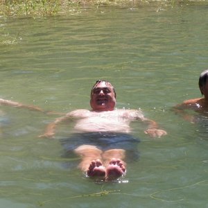 (Pat Anderson) Bill (Halcyon), Pat (Daydream) and Chris (Rana Verde) cooling off.