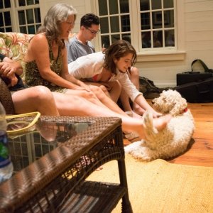 Even Goldendoodles get special tummy rubs during the music.