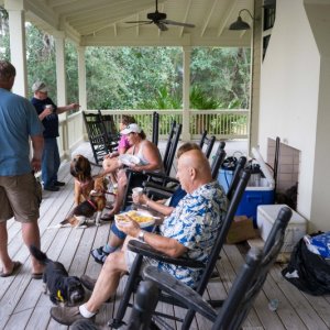Media 'Sunday Morning on the porch--eating breakfast, and saying "good byes"... Until next year!' in album 'Because of the fun that all of this had this year at Apalachicola, watching the dogs--this is the title photo!'