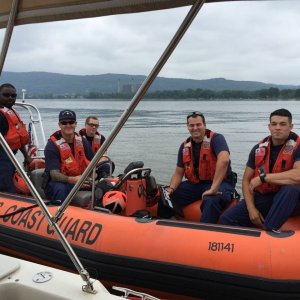 Media 'We love our Coast Guard.  Even when they board us for a safety inspection.' in album 'Casey Casebeer (Dessert 1st), Steve Baum (Osprey), Lou Schiavo (Skimmer) together in Portsmouth, VA.'