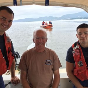 Media 'We love our Coast Guard.  Even when they board us for a safety inspection.' in album 'Casey Casebeer (Dessert 1st), Steve Baum (Osprey), Lou Schiavo (Skimmer) together in Portsmouth, VA.'