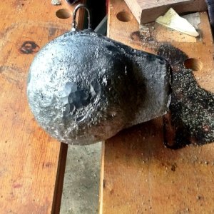 Media '12 lb. ball after touch up ready for plastic coating' in album '12 lb ball in green sand mould'