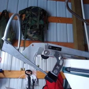 Media 'Switched from Lewmar 16.5 lb anchor to 17 lb Mantus. fits nicely on standard bow roller.' in album 'Added solar panels, 30 watt, each side'