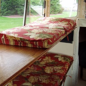 Media 'Bunk Beds Illustrated with Sofa Cushions' in album 'New Portside Sofa Through Helm Window'