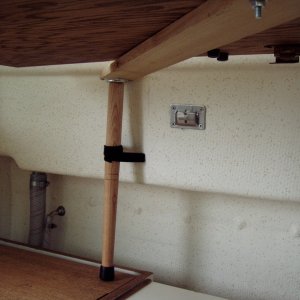 Securing Rear of Upper Bunk: Swivel Arm Moves Screw-in Leg Out of Way and Against Side of Boat