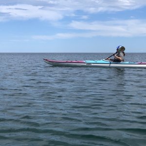 Paddling across Big Bay