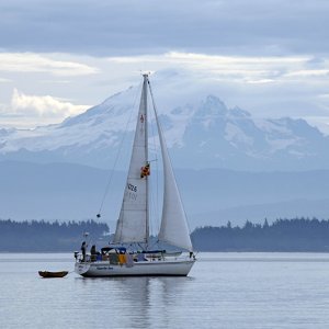 Media '4075 Sailboat with Mt Baker' in album '4539 C-Dory James Island float sunset'