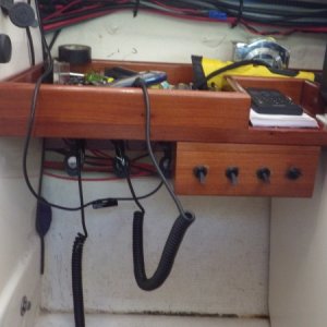 My helm catchall and 12 volt manifold has separate switches for phone chargers, tablet, and satellite radio.