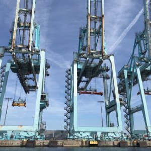 Container ship loading cranes