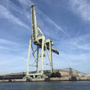 Container ship loading crane.