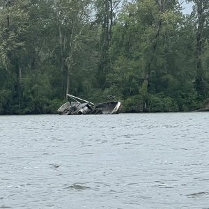 Old sunken fishing boat along the Cathlamet Channel.