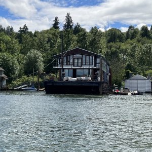 Floating home built on a barge