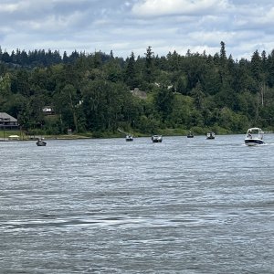 Fishing boats on the Willamette River just downstream of the Falls