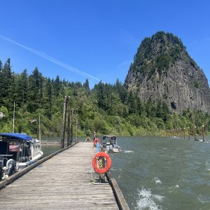 C-Traveler at the Beacon Rock Docks with Beacon Rock in the background