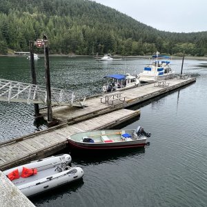 C-Traveler on the park dock in Reid Harbor, Stuart Island