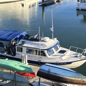 C-Traveler, with the admiral in the cockpit, at Squalicum Harbor