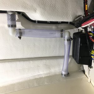 PVC pipe installed with wood cleat for securing glassed in behind it.