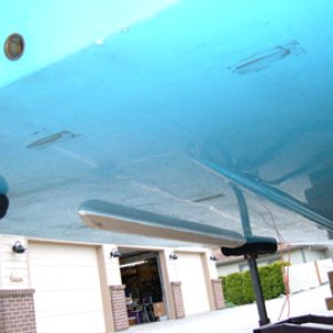 From stern. Skegs are 16" from keel to clear trailer rollers