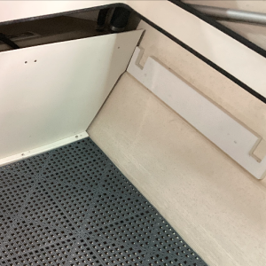 primed and painted - only used boatlife life-calk because the brackets rest on the chamfer and I don't consider this to be a permanent boat fixture (hence the free wood, dumpster brackets, and repurposed IKEA cushions.