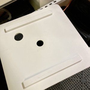 Media 'I used PVC wood stuff from lowes for the back retaining pieces (the extra hole is for the fresh water fill cap on the porta potti that was too high after deciding to install dri-dek - whoops' in album 'setting up the MDO bracket for the slots'