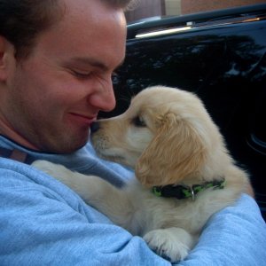 A picture of our son Ethan, who is at the University of Illinois, and Murphy. We had to stop on the way home and introduce Ethan to his new baby brother.
