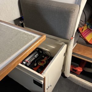 Media 'External monitor for DC-DC "Kisae" Charger is inset in cabinet' in album 'C-Dory Power Schematic 4th edition 3-1-22'