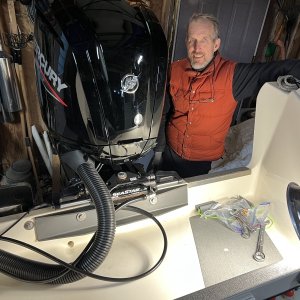 Tom with new Hydraulic Steering system and Mercury 115 Command Thrust.