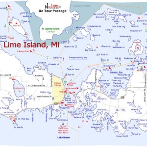 Media 'Location of Lime Island.   To the North is Lake Superior, To the South is Lake Huron , to the East is The North Channel and entrance to Georgian Bay. To the West is the Straits of Mackinac' in album 'Herring or Cisco; what we went fishing for.'
