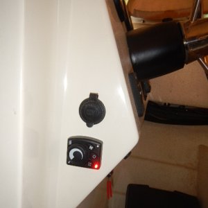 Media 'Mounted control beside entrance to V berth. Yes, I know it is upside down - it fit better this way.' in album 'View from behind fridge looking up under gunnel'