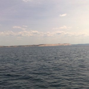 We heard there were some really big sand dune on Lake Michigan, this is sleeping bear from about 4 miles off shore.  We decided to turn in to see how big it really is