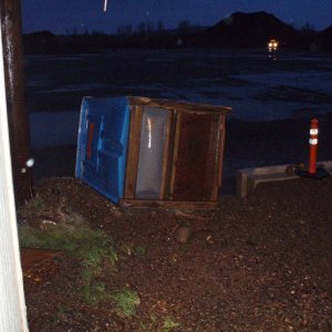 How a windy day can go really bad!  It's teetering on a 3 1/2" embankment.
