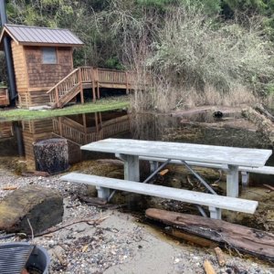 Flooded campsites in Shallow Bay