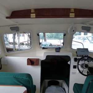 Media 'Had some leftover sapele.  Re-sawed and planed the scrap down to 1/4" and made a binocular holder.' in album 'Jean Marie in her home port, Sportcraft Landing in Oregon City.  She's a documented vessel, so hailing port is a required marking. No state registration numbers and I like the clean look on the bow.'