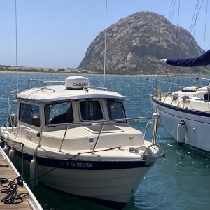 At her new temporary home with Morro Rock behind