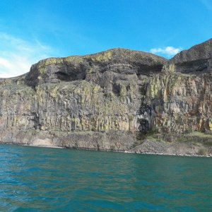 Media 'The famous "Kissing Ogres."  I just made that up.  You can see more of the orange lichen on the ogre on the right.' in album 'Leaving the Columbia and heading towards Coulee City.'