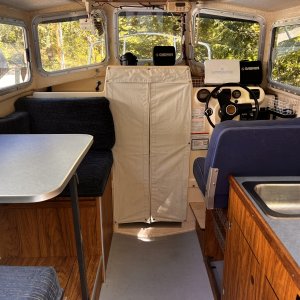Interior w/ Privacy Curtain, Reupholstered Cushons, New Counter Tops