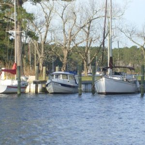 View of Sea Baby at Point Marina Whortonsville berth from across Coffee Creek (16DEC09)