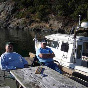 20050917j Bob & Paul on dock - for the record Bob lost at cribbage to his newphew