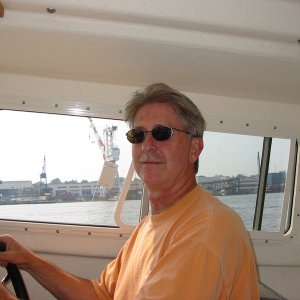Dave cruising past Bath Iron Works on Widget