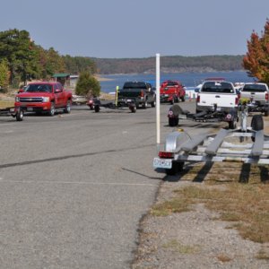 Media 'Trailer parking area for launch ramp.  Sal Salis Vita's trailer in the foreground.' in album 'Puppies got a "treat" for being good while we visited Garvan Gardens.  They love McD's soft serve.'