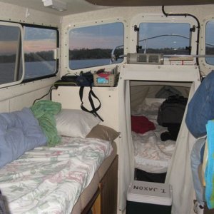 Dinette set up as bed in case I snore
