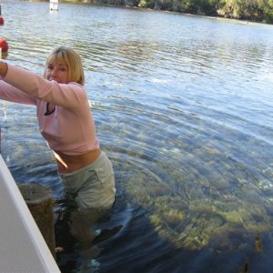 Toby wading ashore @ Silver Glen Springs off Lake George