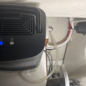 the dehumidifier can now be left on while boat is in the shed with the drain tube running through a thru hull into a bucket