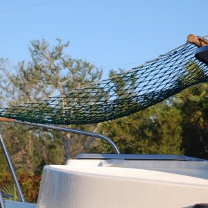 Media 'Hammock attaches to roof rails and bow rail.' in album 'Factory installed receptical looking astern. Maybe 1/4 clearance between seat and receptical'